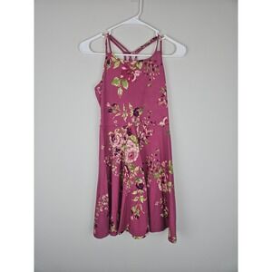 The Childrens Place Girls Floral Skater Dress Pink Strappy Racerback Size  10/12